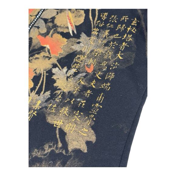 Vintage Jess & Jane Y2K S Black Eastern Floral Bird Kanji AOP Full Zip Cardigan - Picture 13 of 16